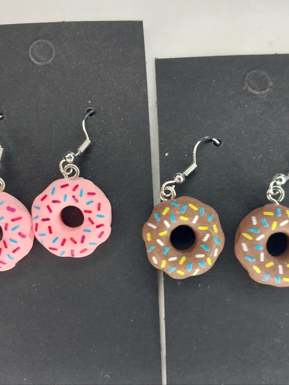 Donut Dangle Earrings - Pink & Brown Sprinkles - Picture 2 of 3